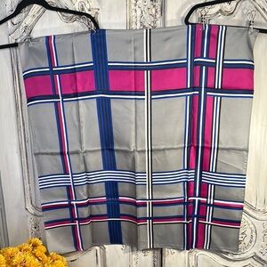 Gray Plaid Scarf with Pink and Blue Accents